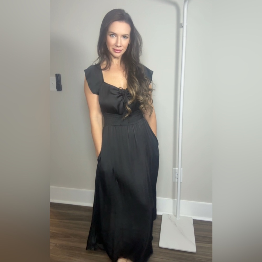 HAUS OF H silk Black Maxi Dress with Bow Front